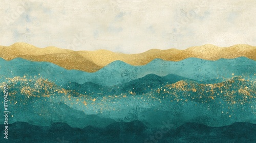 Wallpaper Mural Abstract gold and teal mountain landscape. Torontodigital.ca
