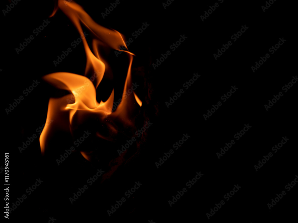 Fototapeta premium Open fire on a black background. Beautiful flame.