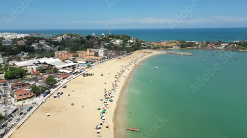 Imagem aérea da praia de Meaipe próximo as praias de Peracanga, Guaibura e Bacutia no bairro também conhecido como Enseada Azul, na cidade turística de Guarapari no Espírito Santo, Brasil. photo