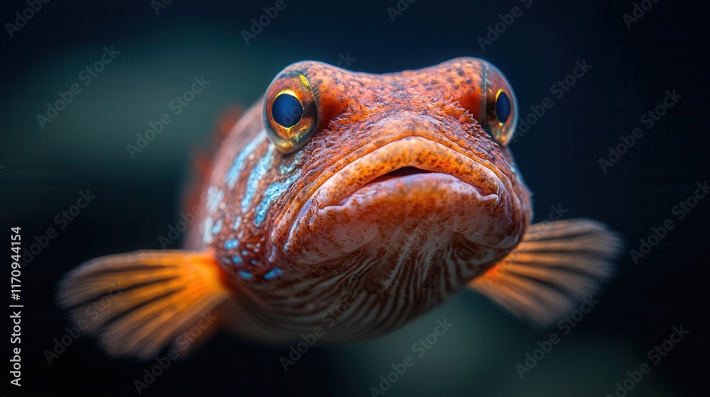 A close up of a fish with a black background A close up of a fish with a black background