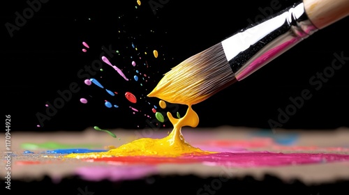 A paintbrush with a splash of paint coming out of it