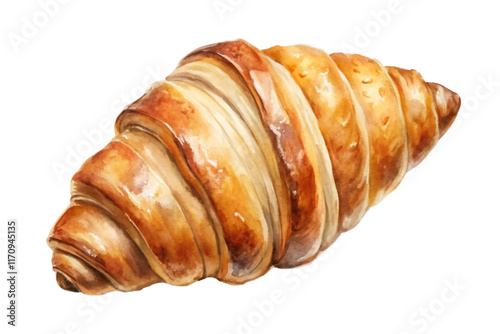 Freshly baked croissant, golden brown pastry, flaky texture, delicious breakfast option, gourmet food styling.