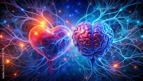 Low Light Brain Heart Connection Abstract - Neurological & Cardiovascular System Interplay