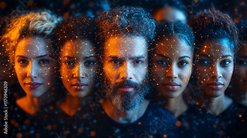 Diverse Faces Illuminated By Connecting Network Lines