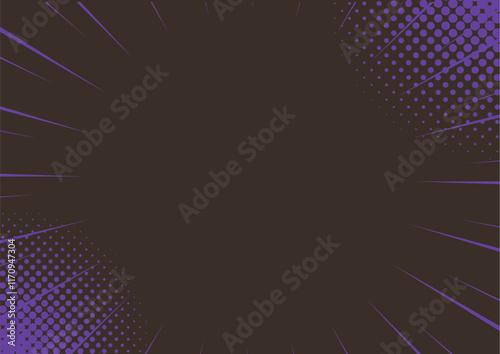 ハーフトーンのサンバーストの背景イラスト素材　集中線　紫　黒　 halftone sunburst background