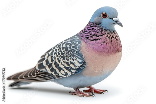 Spotted Dove Spilopelia chinensis elegant pigeon a spotted collar standing on the ground perfectly isolated with soft shadow on a white backdrop photo