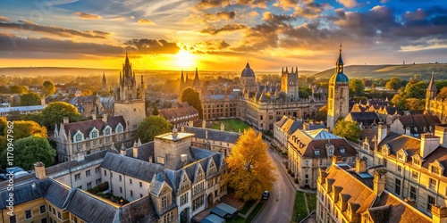 Panoramic Sunrise over Oxford: All Souls College from St Mary's Church Tower photo