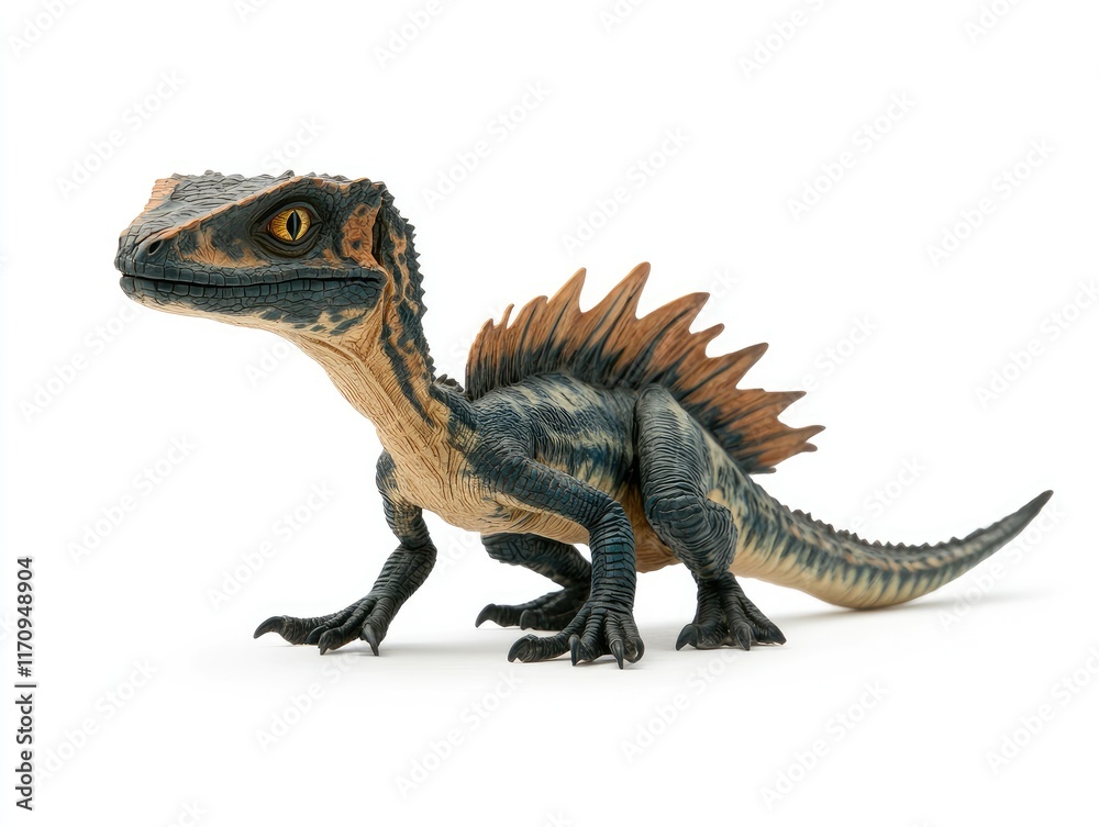 Obraz premium A detailed toy dinosaur figure with vibrant colors and realistic features.