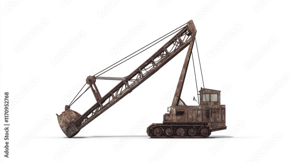 Rusty, old, abandoned crane on tracks, isolated on white background. Rusty, old, abandoned crane on tracks, isolated on white background.