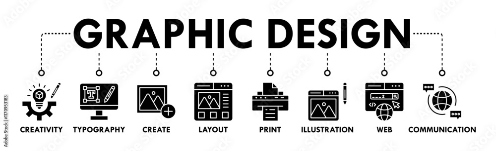 Graphic Design banner web icon set vector illustration symbol infographic concept with icon of creativity, typography, create, layout, print, illustration, web, and communication Graphic Design banner web icon set vector illustration symbol infographic concept with icon of creativity, typography, create, layout, print, illustration, web, and communication