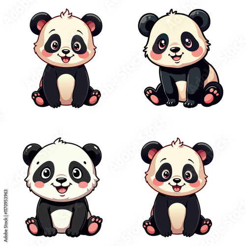 Animated cute baby pandas with different poses and expressions for educational and fun designs