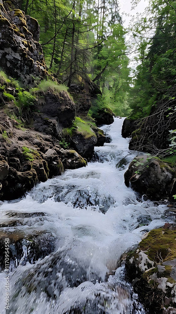 Fast flowing river in lush green forest. Fast flowing river in lush green forest.