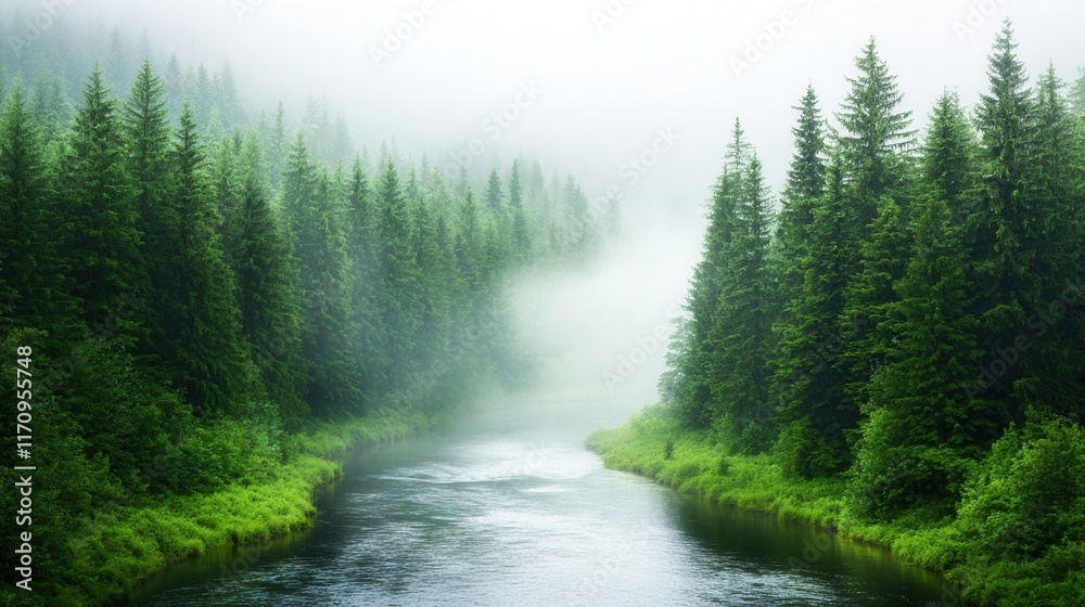 A river running through a lush green forest A river running through a lush green forest