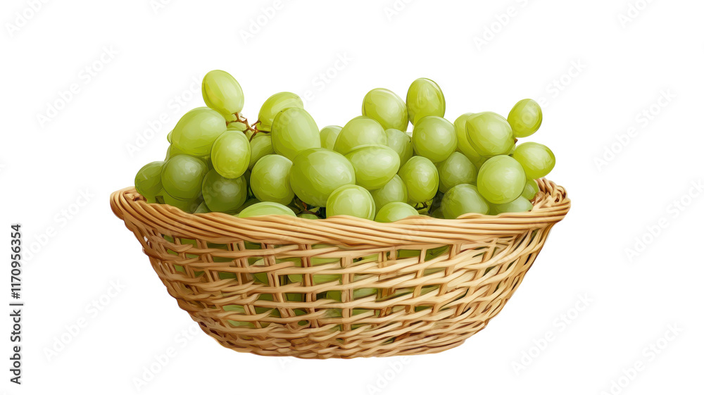 Fresh Green Grapes in a Basket Isolated on Transparent Background - Perfect for Food, Health, and Nutrition Concepts. Fresh Green Grapes in a Basket Isolated on Transparent Background - Perfect for Food, Health, and Nutrition Concepts.