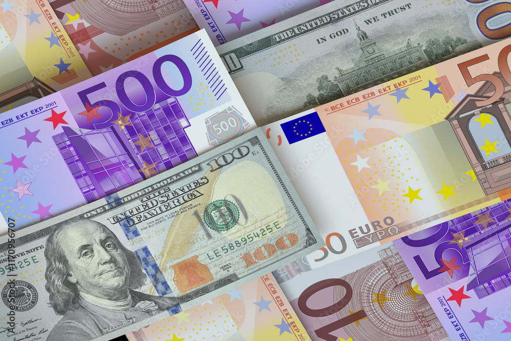 Obraz premium US dollar and EURO bills. Cash. Financial Concept.