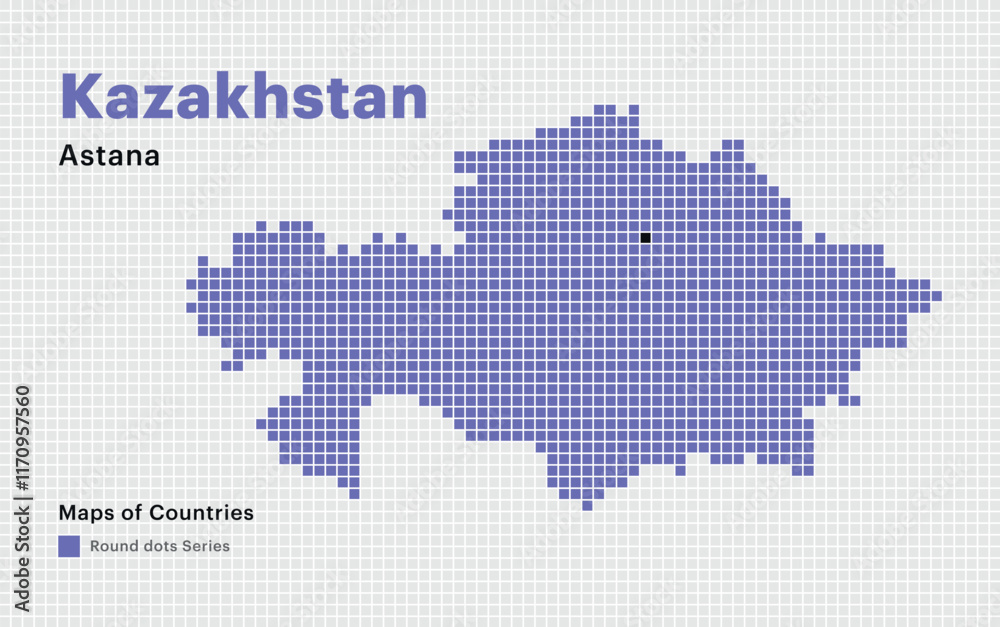 Fototapeta premium Creative Dotted Map of Kazakhstan, Qazaqstan with capital Astana. Square dots