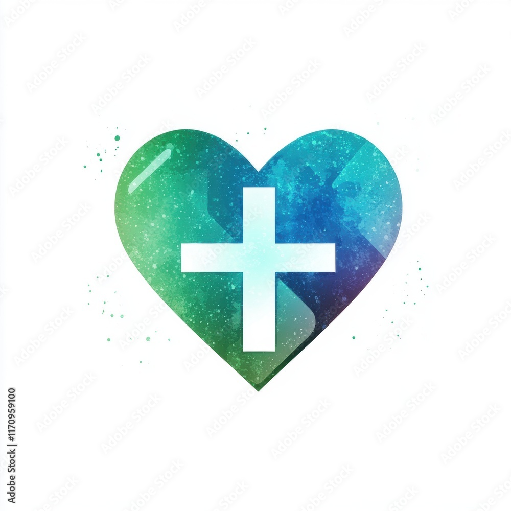 Obraz premium A colorful heart symbol with a plus sign, representing health and positivity.