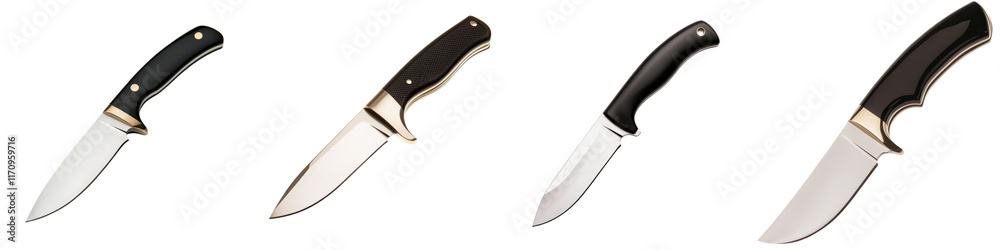 Obraz premium Assortment of Sharp Folding Knives and Utility Blades for Camping Hunting and Everyday Carry Collection of various edged tools and weapons for outdoor activities self defense