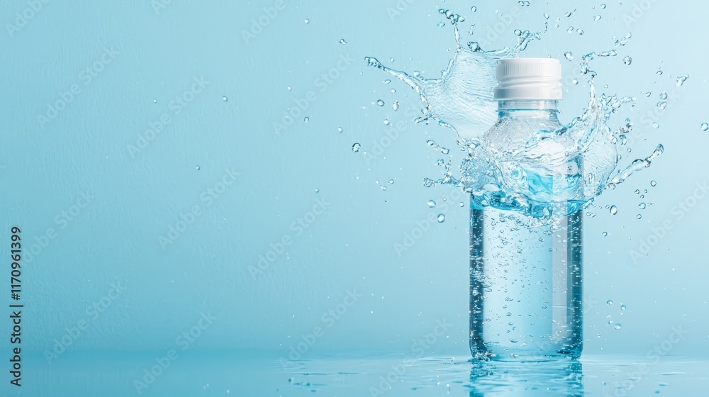 A bottle of water with water splashing out of it A bottle of water with water splashing out of it