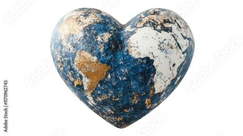 Heart Shaped Earth Isolated on Transparent Background: Ideal for Environmental Awareness Campaigns, Valentine's Day Promotions, and Globally Inspired Artwork. photo