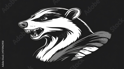 Obraz na płótnie A fierce badger head snarls in monochrome art w salonie