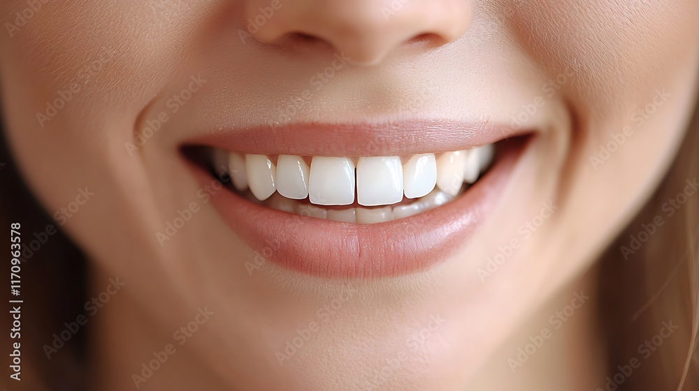 Fototapeta premium Close-up of a smiling person's mouth showcasing healthy teeth.