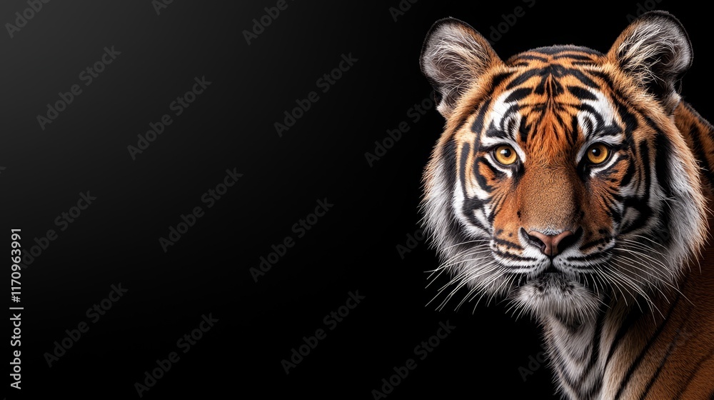 Obraz premium A close up of a tiger's face on a black background