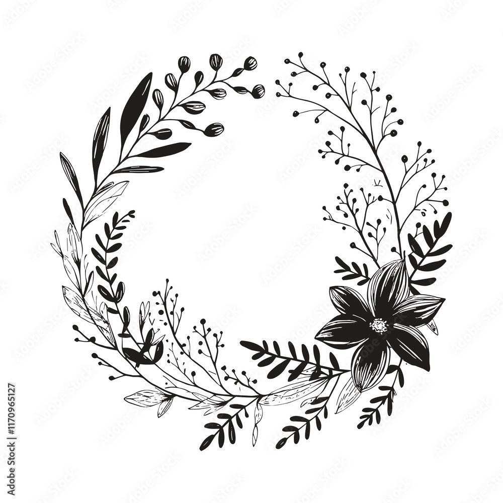 Fototapeta premium Elegant Silhouette Floral Flower Line Art Vector Illustration