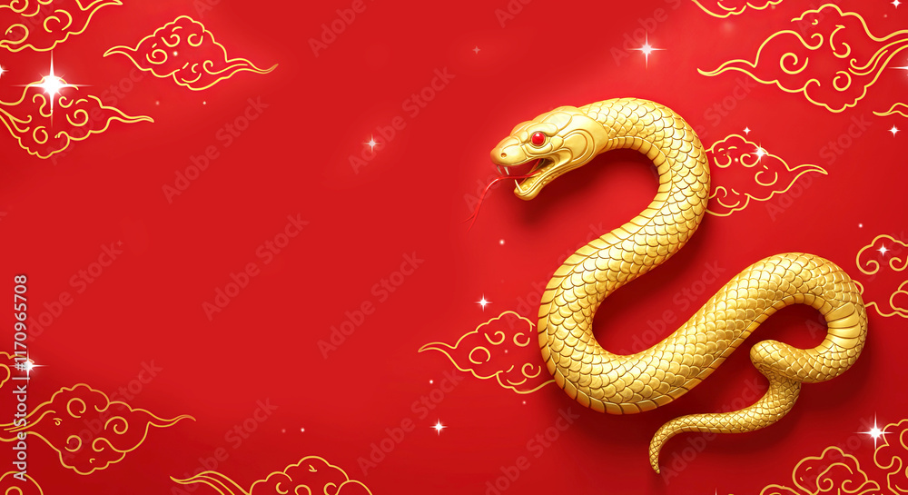 Obraz premium Traditional Chinese snake with golden scales