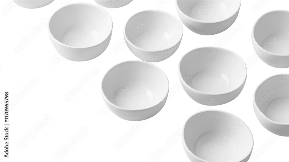 Stylish Arrangement of Minimalist White Ceramic Bowls Perfect for Modern Decor or Culinary Presentation.