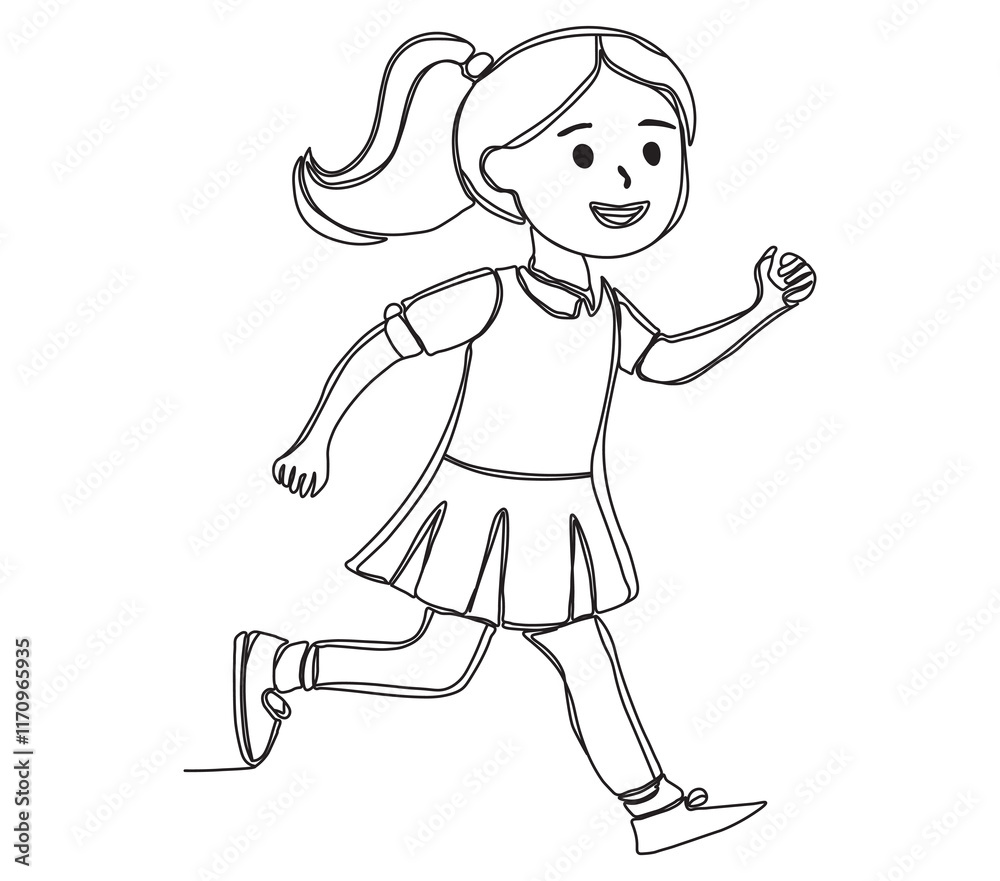 Running Girl in Continuous Line Art – Minimalist Black Linear Sketch. Black linear sketch isolated on white background. Vector illustration. Running Girl in Continuous Line Art – Minimalist Black Linear Sketch. Black linear sketch isolated on white background. Vector illustration.