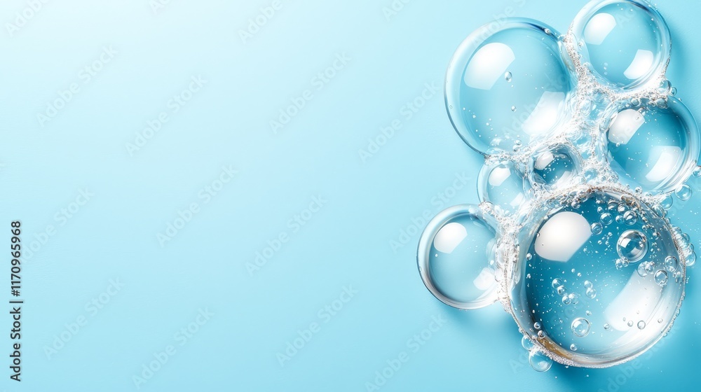 A bunch of bubbles floating on top of a blue surface A bunch of bubbles floating on top of a blue surface