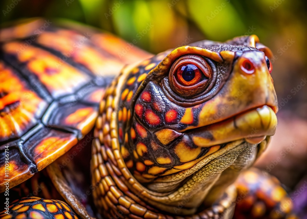 Macro Photography: Box Turtle Shell Texture, Close-Up Detail of Reptile Scales Macro Photography: Box Turtle Shell Texture, Close-Up Detail of Reptile Scales