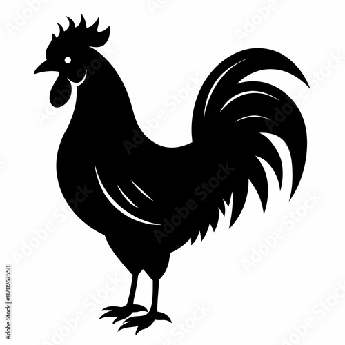 Rooster Black Silhouette Vector Art on White Background