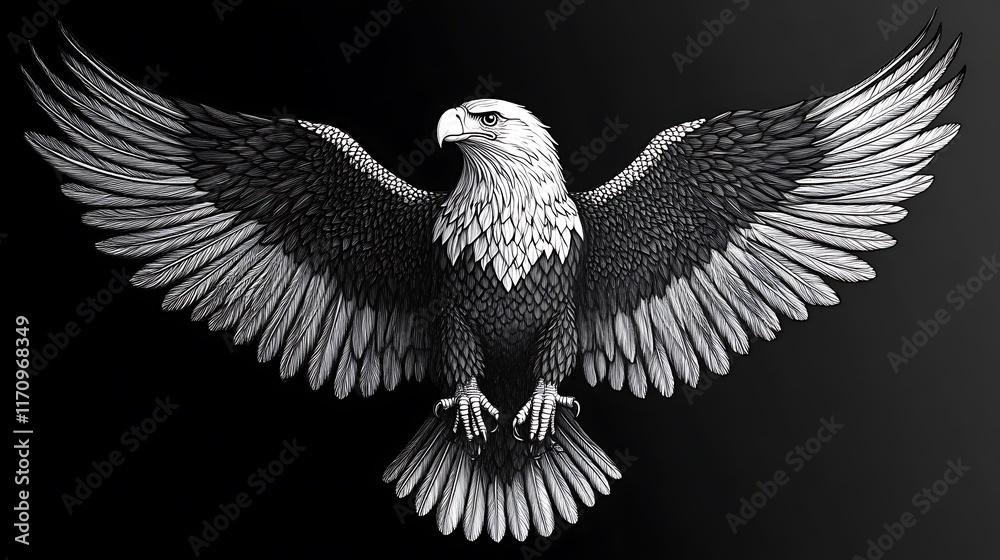 Majestic Bald Eagle Wings Spread Wide In Flight