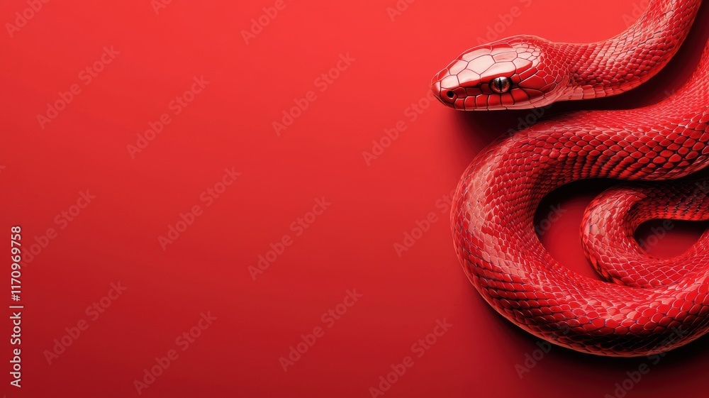 Obraz premium Chinese new year (Snake year) background. Red snake blending into a vibrant red background, showcasing its unique texture and color.