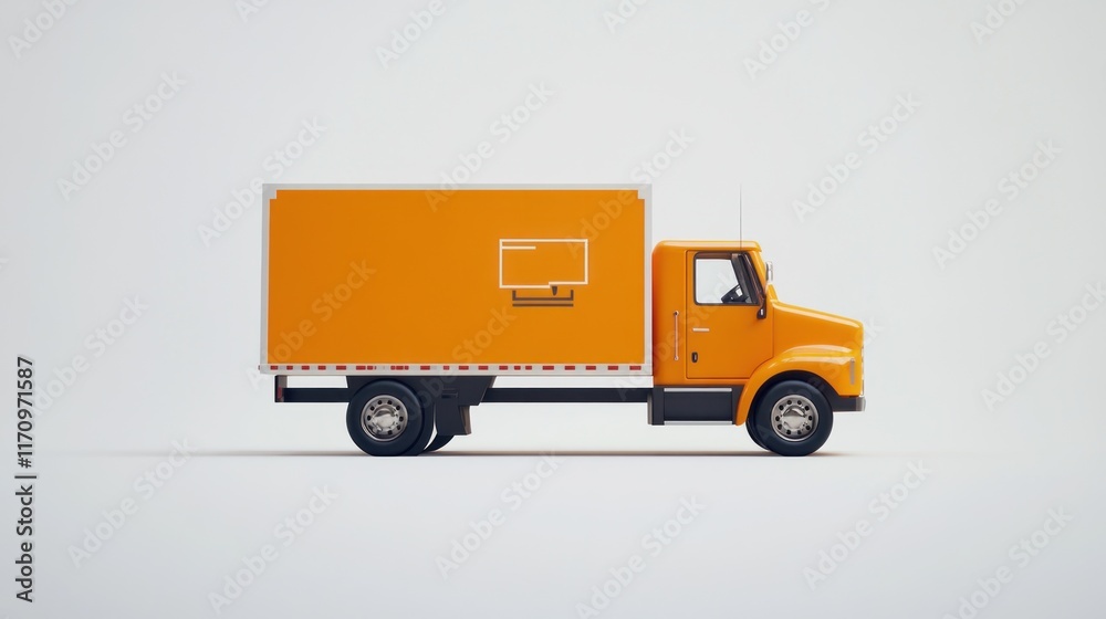 Side view of an orange delivery truck on a white background. Side view of an orange delivery truck on a white background.