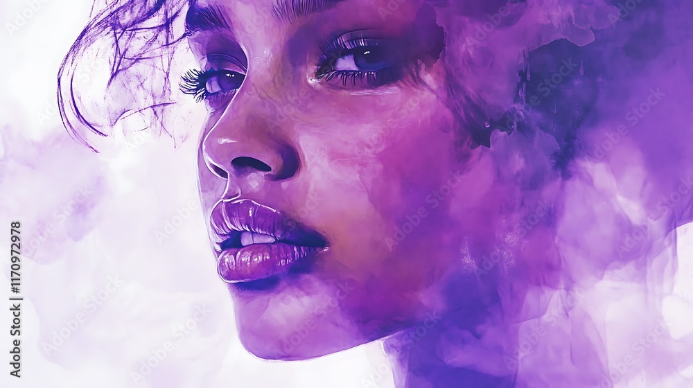 Fototapeta premium Rich violet hues and dynamic watercolor strokes are combined in this contemporary artistic interpretation of a purple theme, which is further enhanced by striking textures and luminous pastel highligh