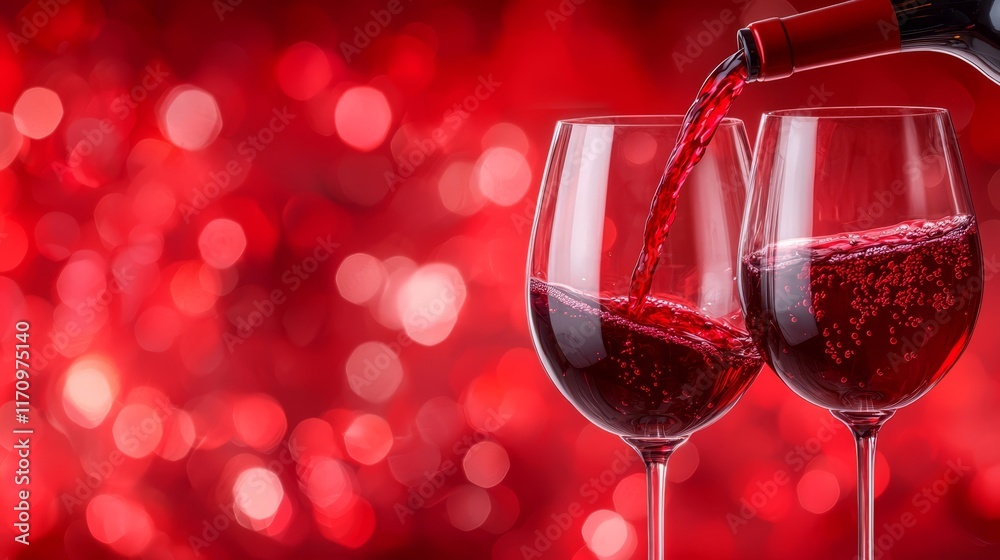 Two glasses of red wine being poured into each other Two glasses of red wine being poured into each other
