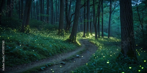 Magical Glow Worm Dell: Enchanting Nighttime Forest Scene
