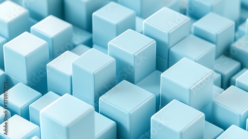 A background featuring light blue 3D cubes in an abstract isometric perspective, emphasizing clean geometry and minimalist design. The HD image highlights the texture and depth.