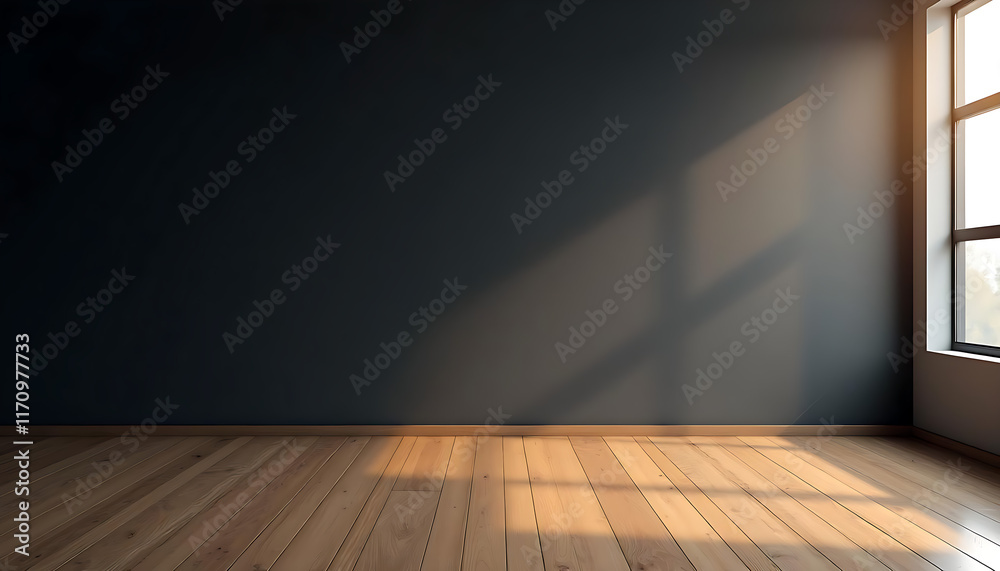 Empty room with dark walls and wooden floor, ideal for showcasing furniture or decor. Empty room with dark walls and wooden floor, ideal for showcasing furniture or decor.