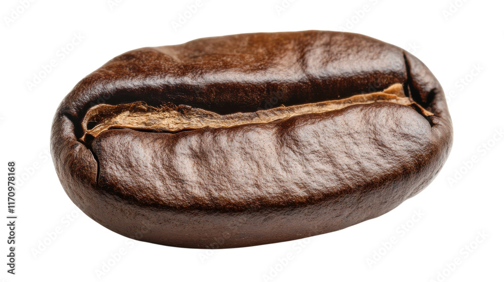 Detailed Close-up of a Single Roasted Coffee Bean Showcasing Its Unique Texture and Color for Culinary and Marketing Uses. Detailed Close-up of a Single Roasted Coffee Bean Showcasing Its Unique Texture and Color for Culinary and Marketing Uses.