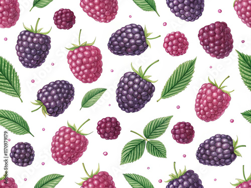 Seamless pattern with boysenberry on white background.