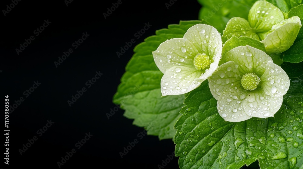A close up of a green flower with water droplets on it A close up of a green flower with water droplets on it