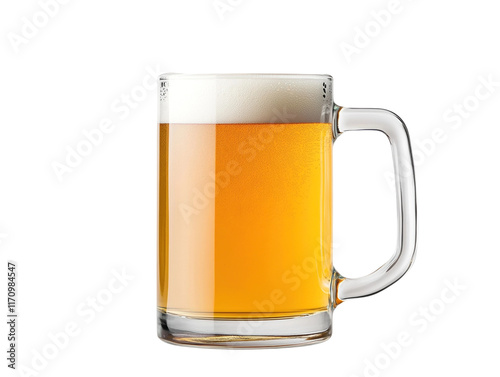 Traditional Czech beer mug showcasing golden lager with frothy head on white background