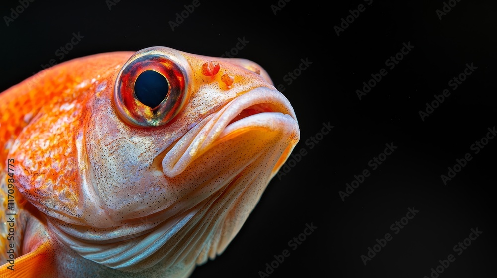 A close up of a fish with a black background A close up of a fish with a black background