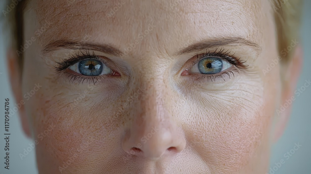 Fototapeta premium A close up of a woman's face with blue eyes