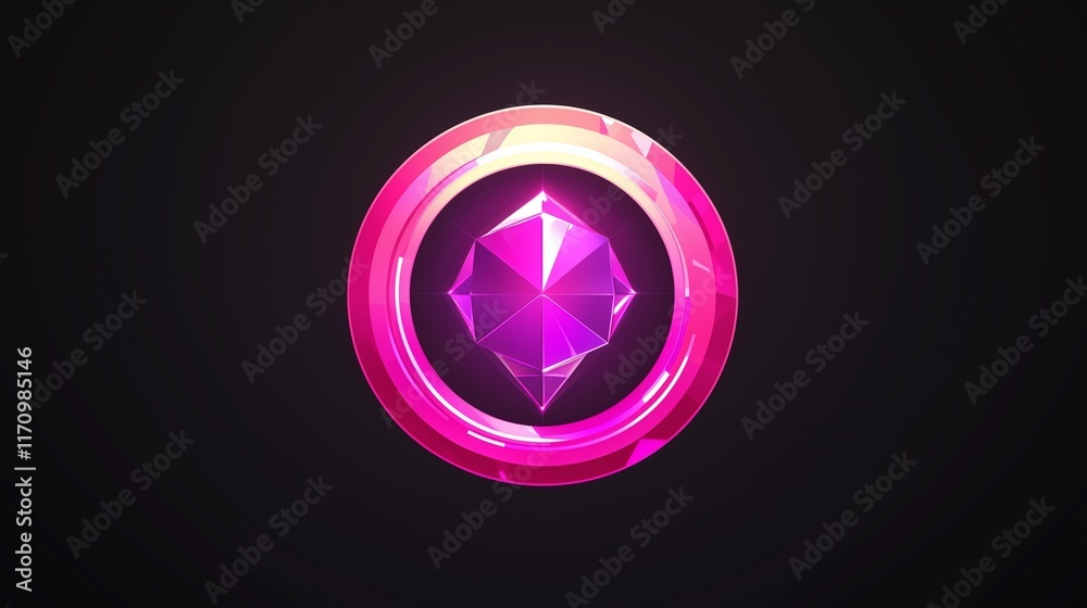 A game badge with a symmetrical circular emblem in bright pink and purple on a solid black background. The design is high in brightness, modern, and vector-clear, with a clean and eye-catching look. A game badge with a symmetrical circular emblem in bright pink and purple on a solid black background. The design is high in brightness, modern, and vector-clear, with a clean and eye-catching look.