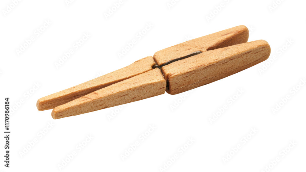 A Single Wooden Clothes Pin on a White Background Ideal for Illustrating Laundry, Organization, or Home Decor Concepts. A Single Wooden Clothes Pin on a White Background Ideal for Illustrating Laundry, Organization, or Home Decor Concepts.
